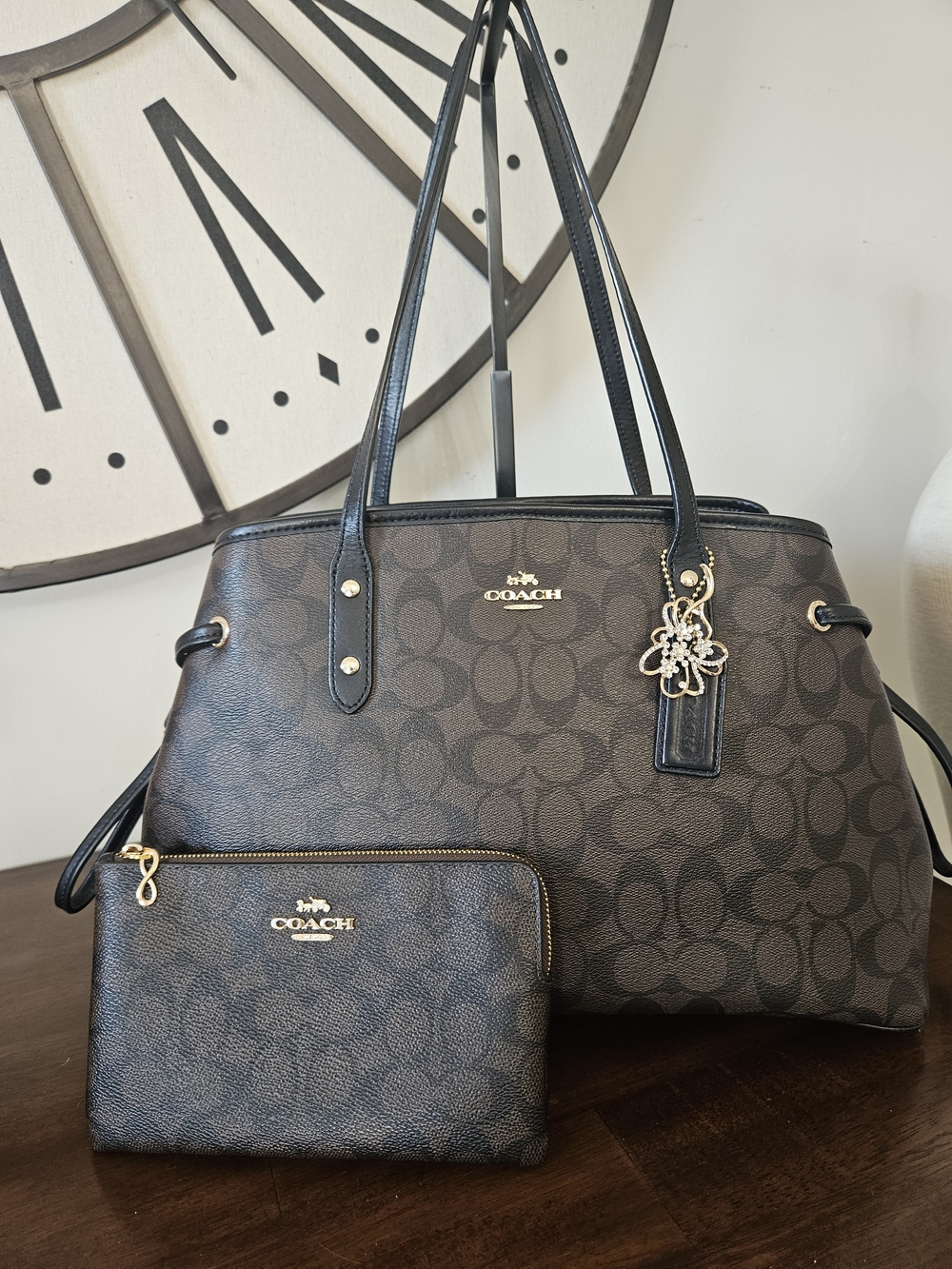 Coach Signature Tote Bag in Brown with Matching Pouch
